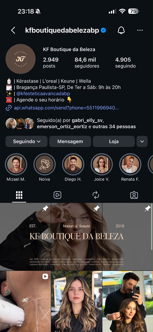 Perfil do Instagram KF Boutique da Beleza